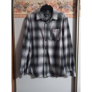 Amplify Large Grey Plaid Embroidered Eagle Casual Outdoor Biker Button Down Shir